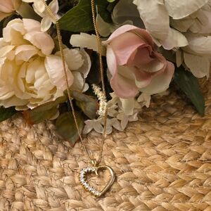 Gold Heart Pendant Necklace with Crystals